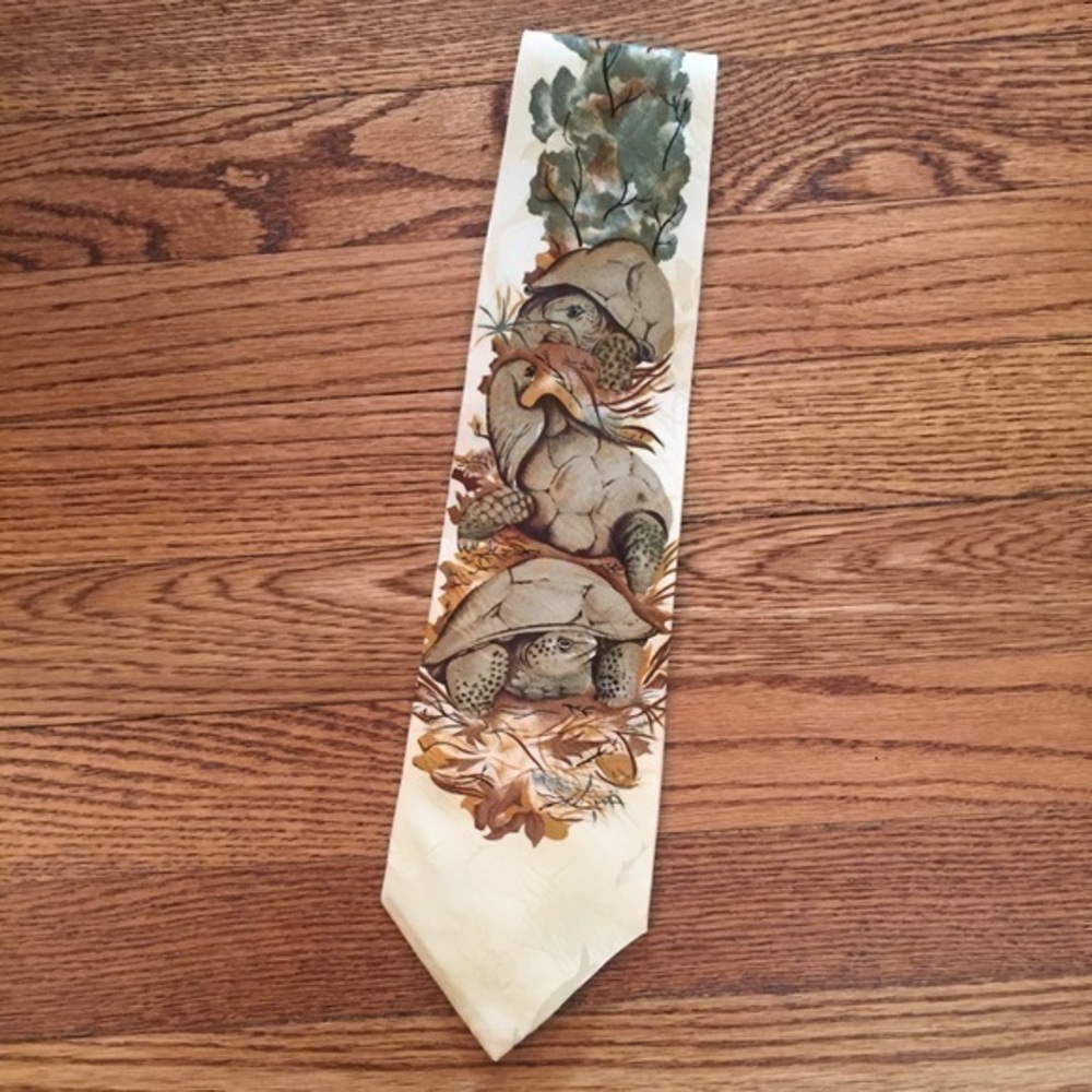 Vintage 90s Endangered Species EXTINCT Tortoise 100% Silk Men’s Tie